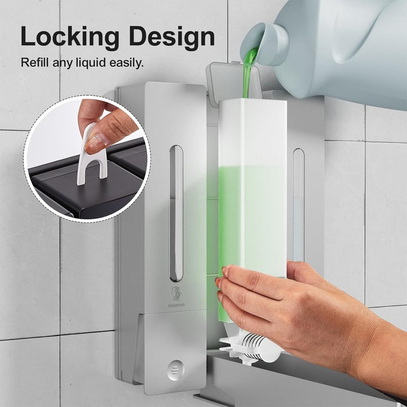 Aeakey Shampoo and Conditioner Dispenser - Wall-Mounted 3-Chamber Shower Soap Dispenser, No-Drill, 1200ML Capacity, for Bathroom & Hotel - Image 4